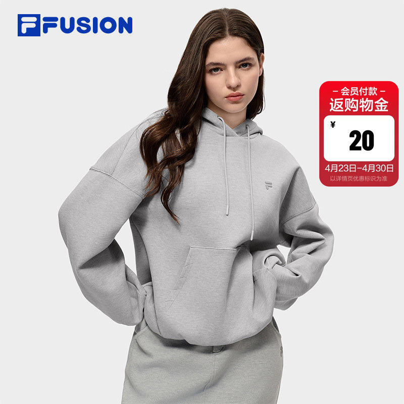 FILA FUSION斐乐潮牌女子连帽卫衣2026春季新款休闲宽松针织上衣