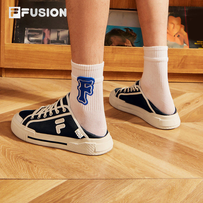 FILA FUSION 斐乐潮牌男鞋一脚蹬帆布鞋夏季懒人拖鞋子情
