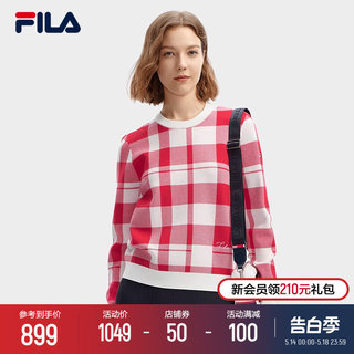 FILA 斐乐官方女子编织衫2024春季新款时尚休闲方格图案套头毛衣