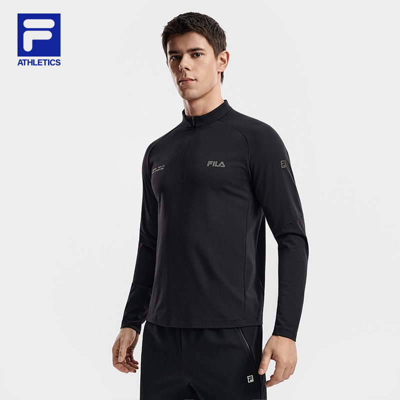 FILA 斐乐官方男子针织长袖上衣2026春季新款健身运动拼色基