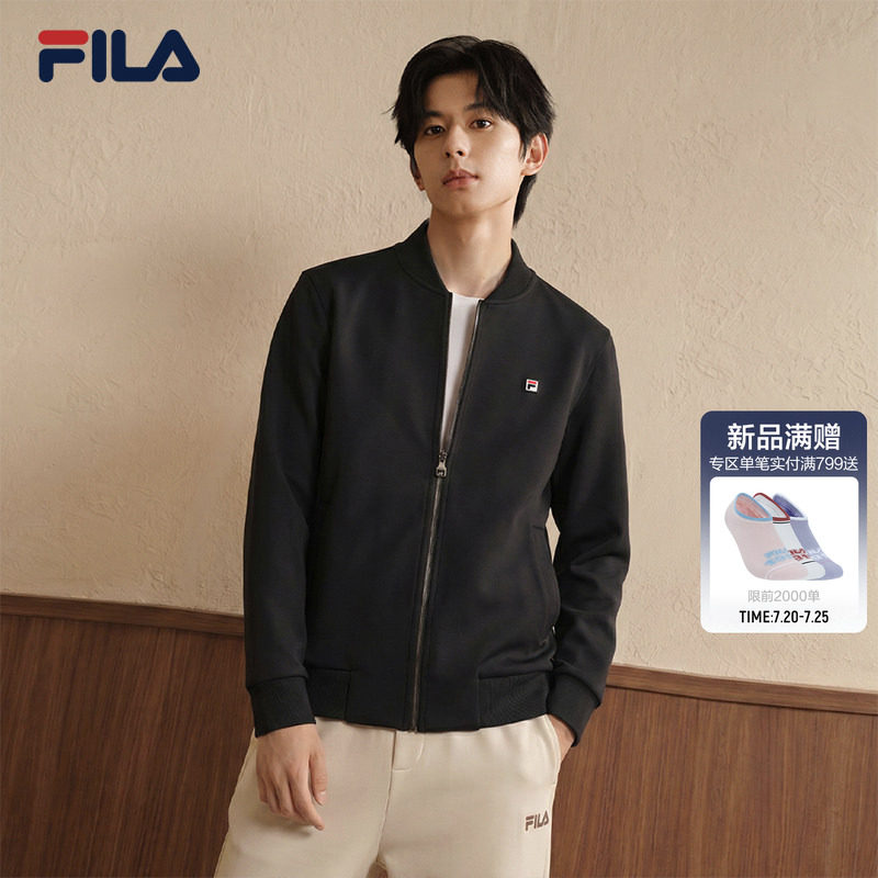 FILA斐乐官方男针织长袖外套春秋休闲通勤商务行政棒球服夹克上衣