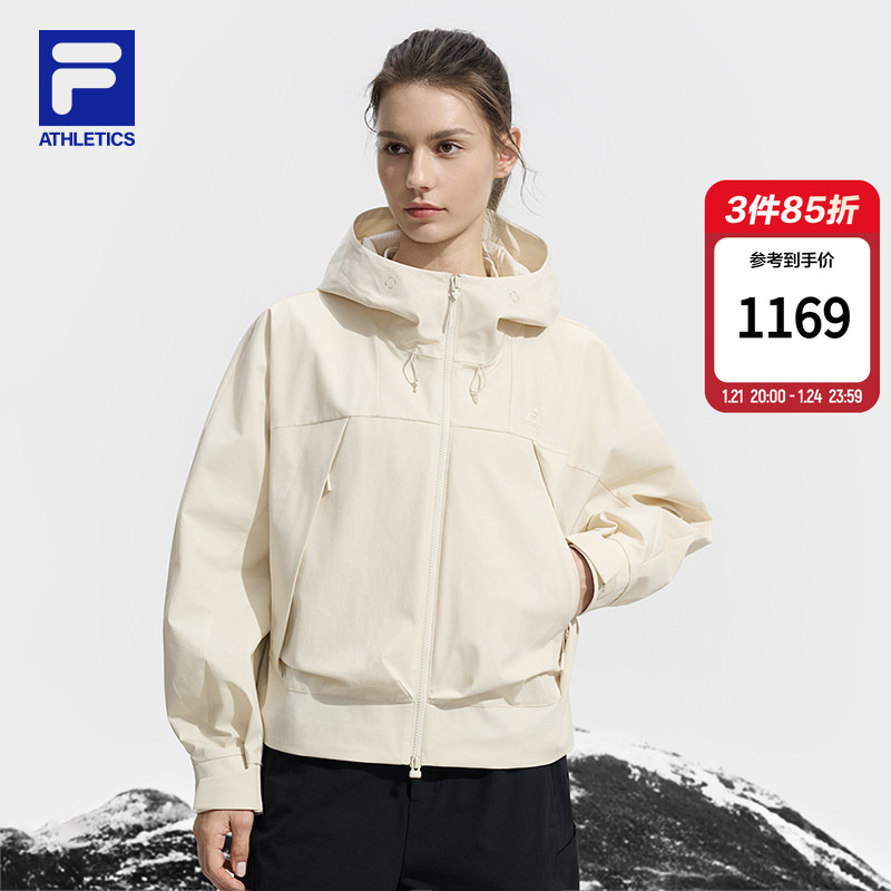 FILA 斐乐官方女士梭织外套2025冬新款户外运动宽松拼色连帽上衣,运动服/休闲服装,运动茄克/外套,淘宝优惠券,粉丝福利购,淘宝优惠卷