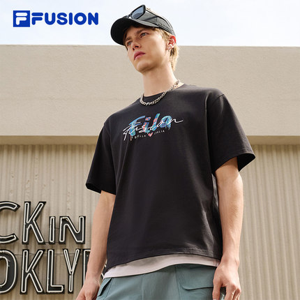 FILA FUSION斐乐潮牌情侣款针织短袖衫2025夏新款凉感宽松男女T恤