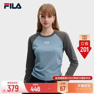 斐乐插肩袖T恤丨FILA女士针织长袖衫2026秋季新款简约打底修身长T