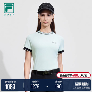 2024春新款 FILA 衫 斐乐官方女子针织短袖 蝴蝶结高尔夫运动防晒T恤