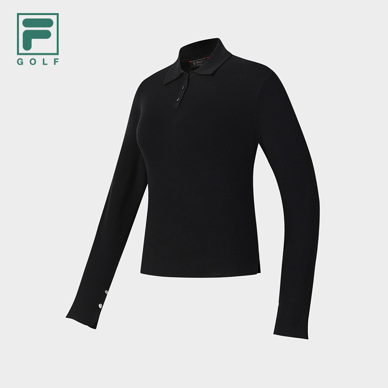 FILA 斐乐官方长袖编织衫上衣女春季新款高尔夫运动基础翻领毛衣