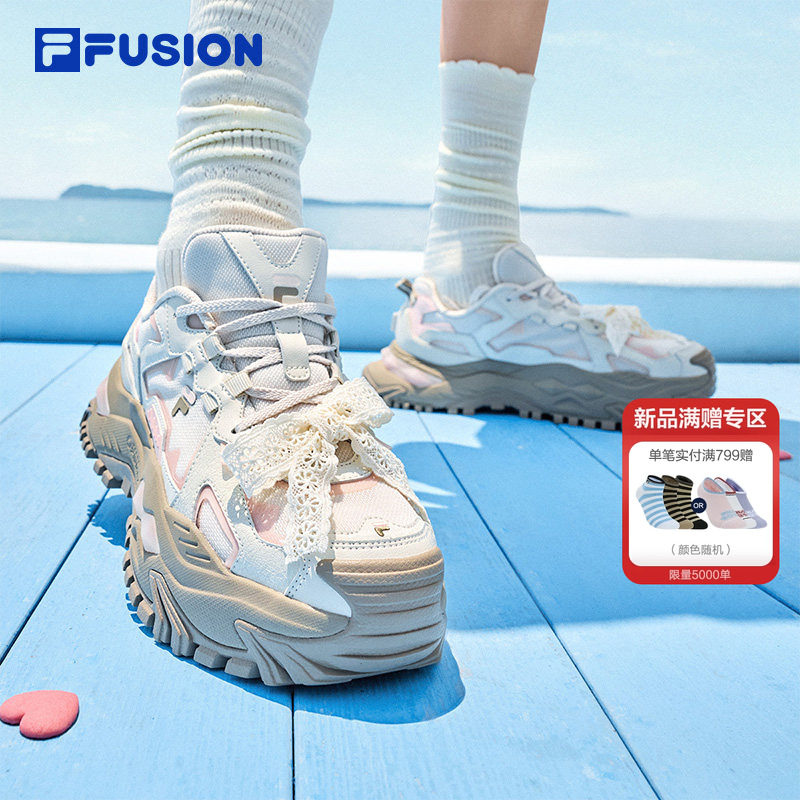 硬糖丨FILA FUSION 斐乐官方女鞋流苏花边老爹鞋夏新款厚底休闲鞋