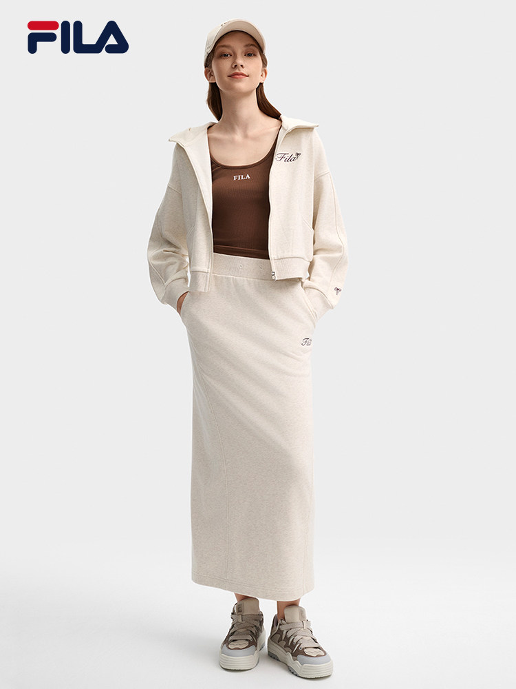 여성을위한 FILA 공식 짧은 후드 재킷 2024 가을 새로운 패션 카디건 스웨트 재킷 탑