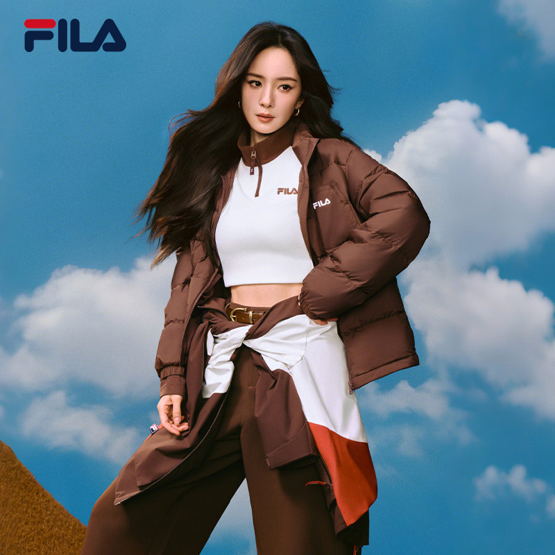 杨幂同款FILA斐乐羽绒服两件套2025冬新款时尚休闲拼色保暖外套女