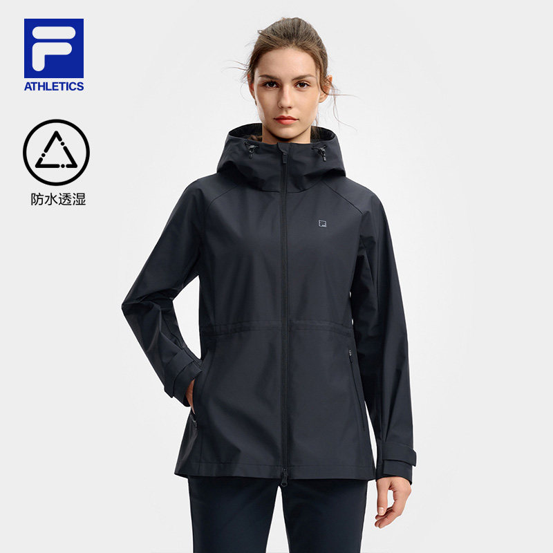 FILA 斐乐官方女梭织外套2026秋新款健身运动收腰防泼水连帽上衣