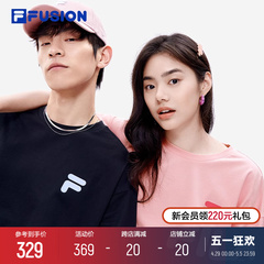 FILA FUSION斐乐潮牌多彩运动短袖T恤夏季纯棉宽松情侣上衣男女