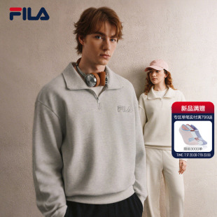FILA斐乐半开襟男女同款卫衣秋季款情侣华夫格宽松POLO翻领女上衣