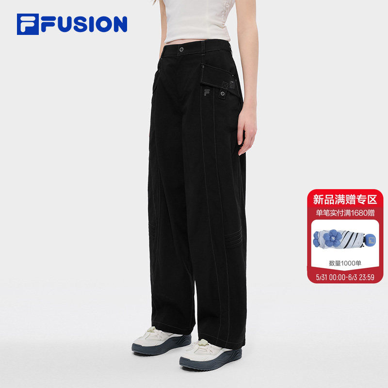 FILA FUSION斐乐潮牌梭织长裤女子2026夏季新款休闲宽