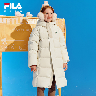 FILA KIDS斐乐童装儿童外套冬季款男女童长款保暖宽松连帽羽绒服