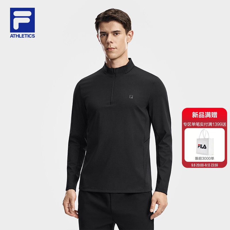FILA 斐乐男子针织长袖上衣26冬款健身男子运动基础半拉链长T
