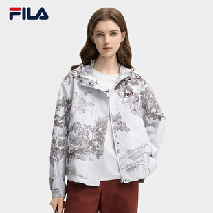FILA 休閑滿印寬松連帽上衣 時(shí)尚 斐樂(lè)官方女士梭織外套2025秋新款