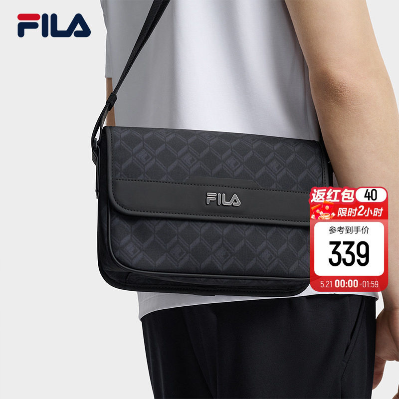 黑武士挎包|FILA 斐乐官方男包老花夏季新款翻盖单肩包隔层斜挎