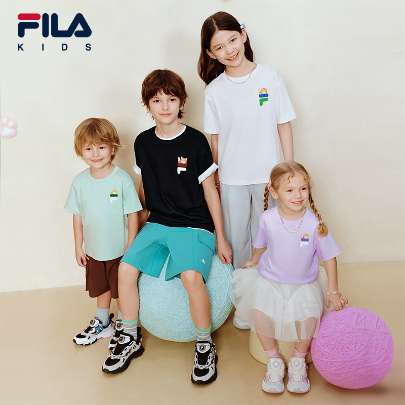 FILA KIDS斐乐童装儿童纯棉透气短袖T恤夏季款男女童宽松舒
