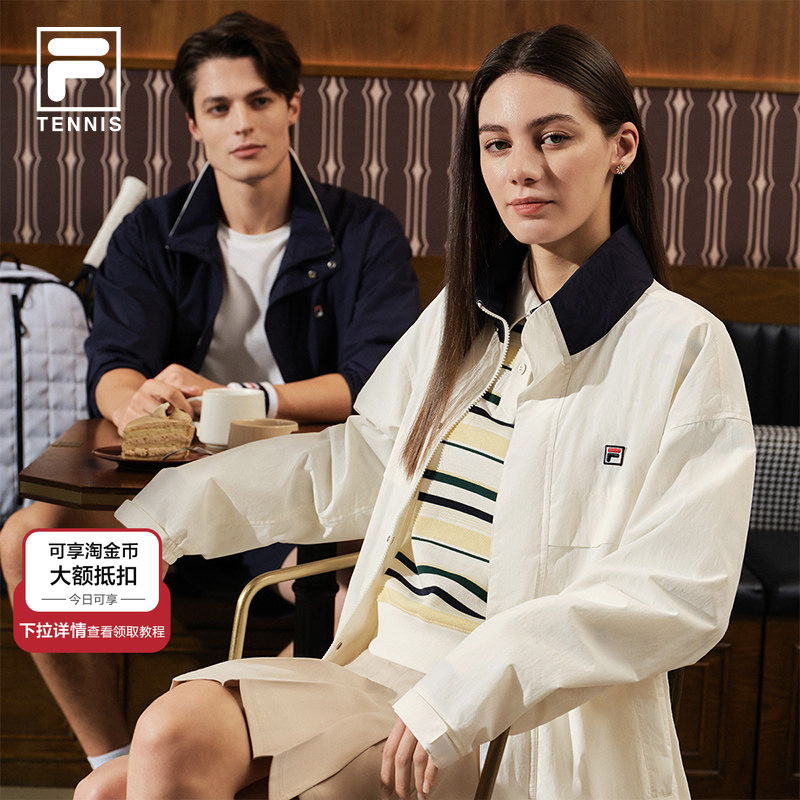 FILA斐乐官方男女梭织外套2026春新网球运动领口拼色工装防晒夹克