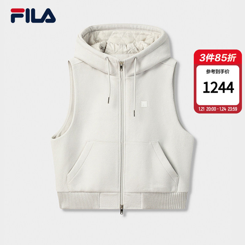 FILA 斐乐官方女羊毛连帽马甲冬季新款时尚舒适保暖毛呢马甲外套,运动服/休闲服装,棉马甲,淘宝优惠券,粉丝福利购,淘宝优惠卷