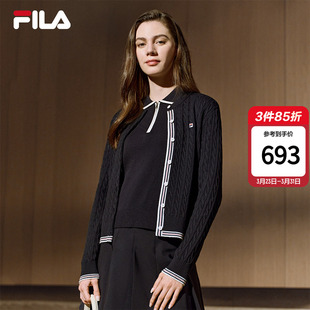 时尚 新款 休闲毛衣运动上衣 保暖编织外套女春季 FILA斐乐官方长袖