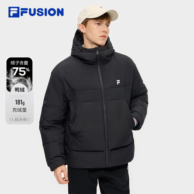 FILA FUSION斐乐潮牌情侣款羽绒服2025冬季新款宽松保暖连帽外套