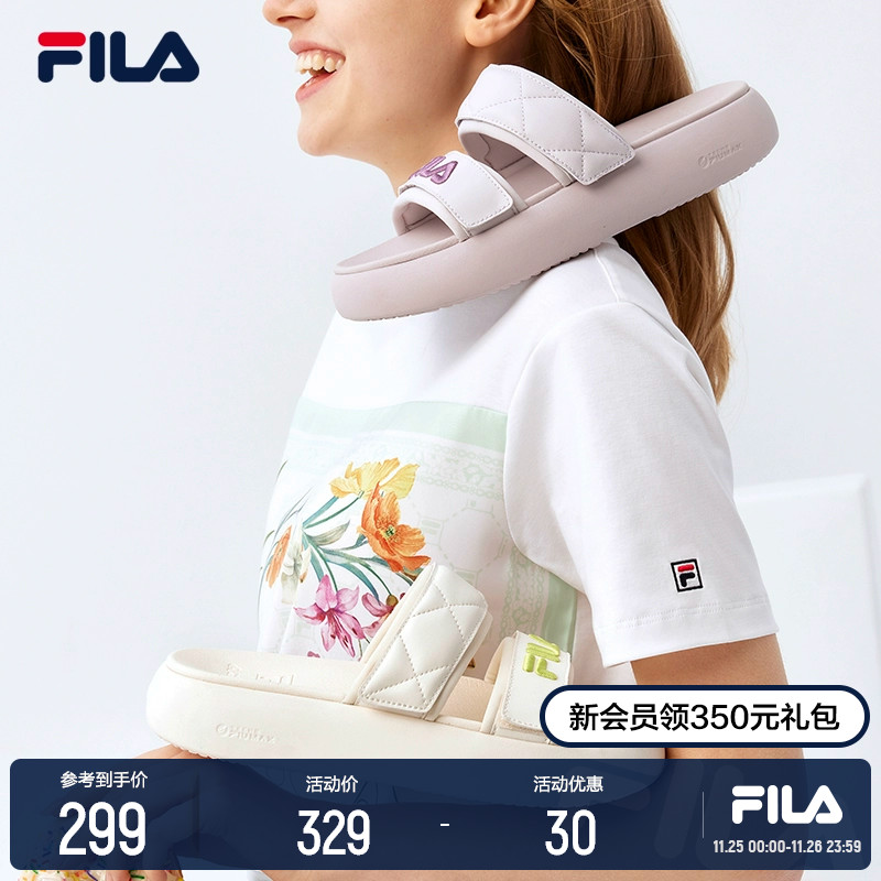 FILA 斐乐官方女鞋运动拖鞋沙滩鞋凉拖魔术贴休闲鞋DONUT甜甜圈