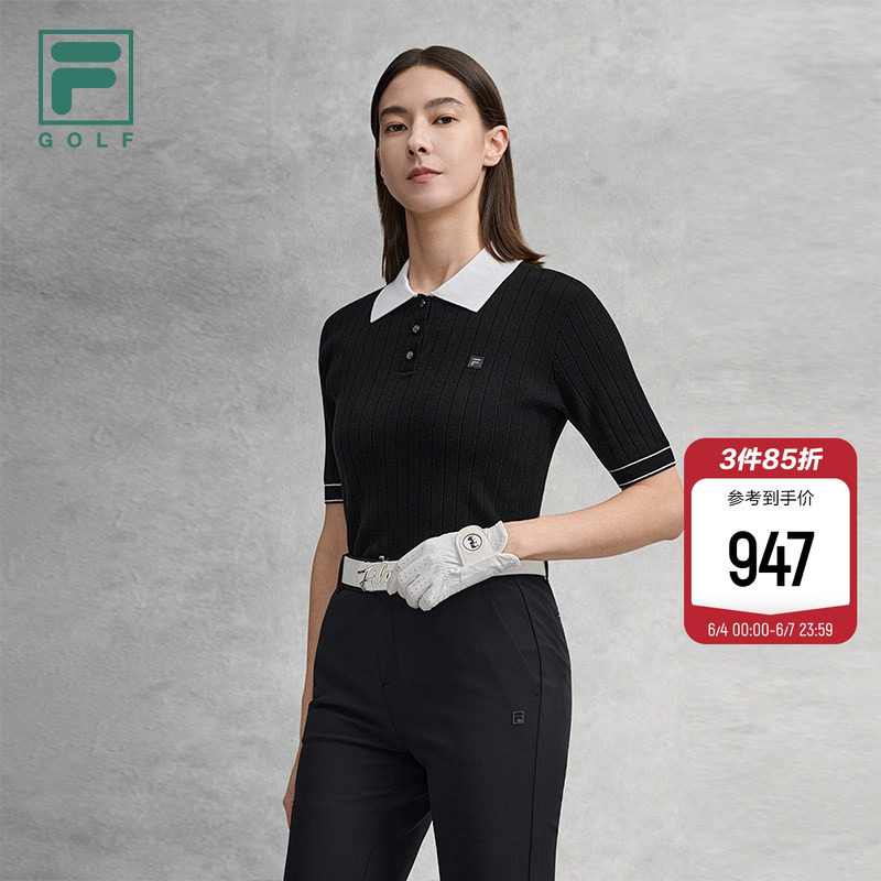 FILA 斐乐官方女子编织衫2026春季新款高尔夫运动POLO领短装毛衣