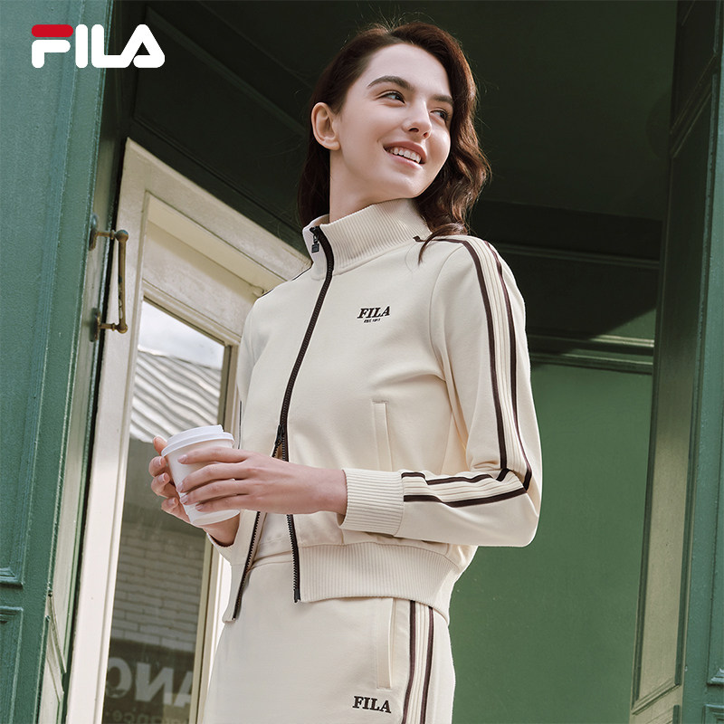 FILA 斐乐官方女针织长袖外套26春新款日常通勤休闲简约立领上