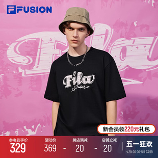 短袖 FUSION斐乐潮牌情侣款 T2024春新情人节多彩纯棉T恤男女 FILA