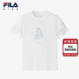 新款 FILA T恤2025夏季 KIDS斐乐童装 儿童舒适宽松上衣 女大童短袖