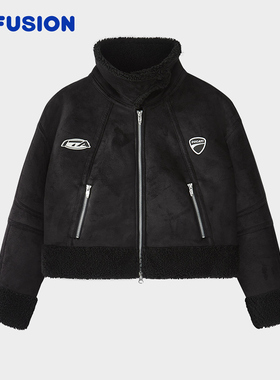 FILA FUSION｜DUCATI斐乐潮牌女装外套2025冬季新款仿羊羔绒上衣
