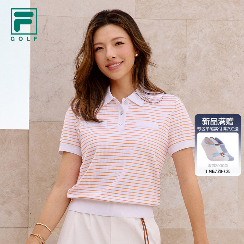 何沐妮同款FILA斐乐官方女编织衫2026秋新款高尔夫短袖POLO衫上衣