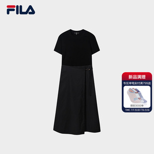 FILA MILANO斐乐官方女连衣裙2026秋季新款休闲裙子修身短袖长裙
