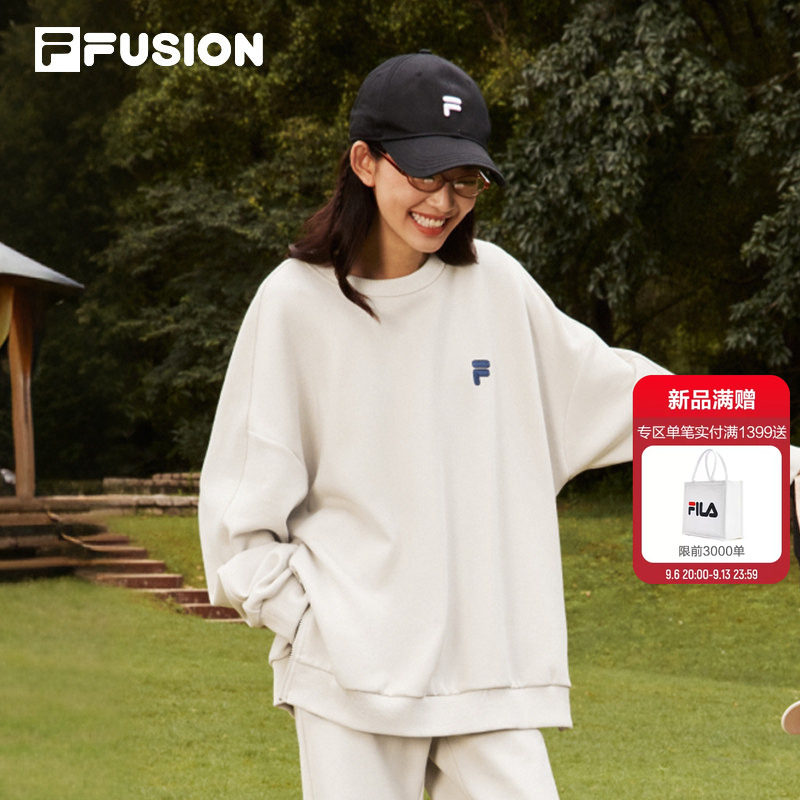 FILA FUSION斐乐潮牌情侣加绒卫衣秋季宽松圆领时尚休闲男女上衣