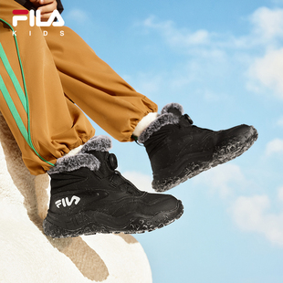 FILA KIDS斐乐童鞋儿童加绒保暖防滑靴冬款男大童旋钮运动鞋棉鞋