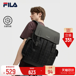 斐乐黑武士丨FILA背包男子通勤黑色通勤老花百搭休闲双肩老花书包