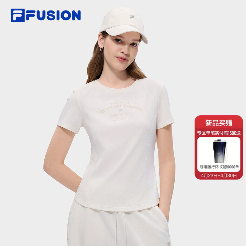 FILA FUSION斐乐潮牌女子针织短袖衫2026夏季新款休闲简约修身T恤