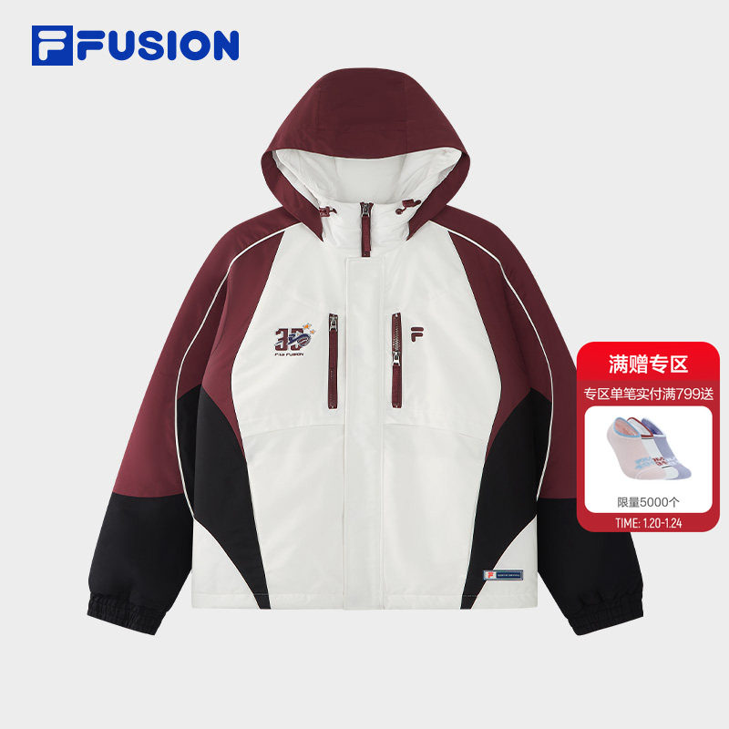 FILA FUSION斐乐潮牌棉服女2026春新款时尚拼色宽松连帽保暖外套,运动服/休闲服装,运动棉衣,淘宝优惠券,粉丝福利购,淘宝优惠卷