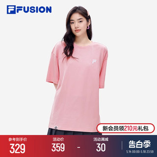 FILA FUSION斐乐潮牌情侣运动T恤2024年新夏多彩宽松纯棉上衣男女