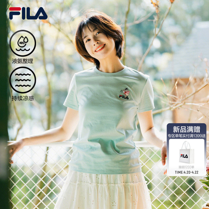 FILA多彩特调T斐乐针织短袖衫女2026夏新款冰丝运动猫咪刺绣上衣