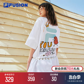 FILA FUSION斐乐潮牌运动短袖T恤男夏多彩情侣印花宽松纯棉上衣女