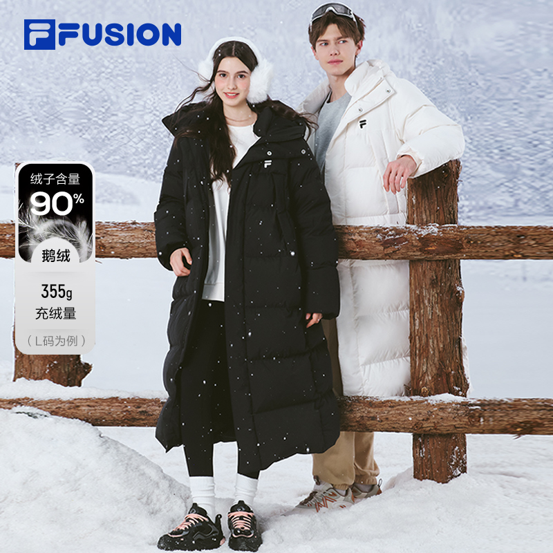 章昊同款FILA FUSION斐乐潮牌情侣长羽绒服2025冬季新款鹅绒外套