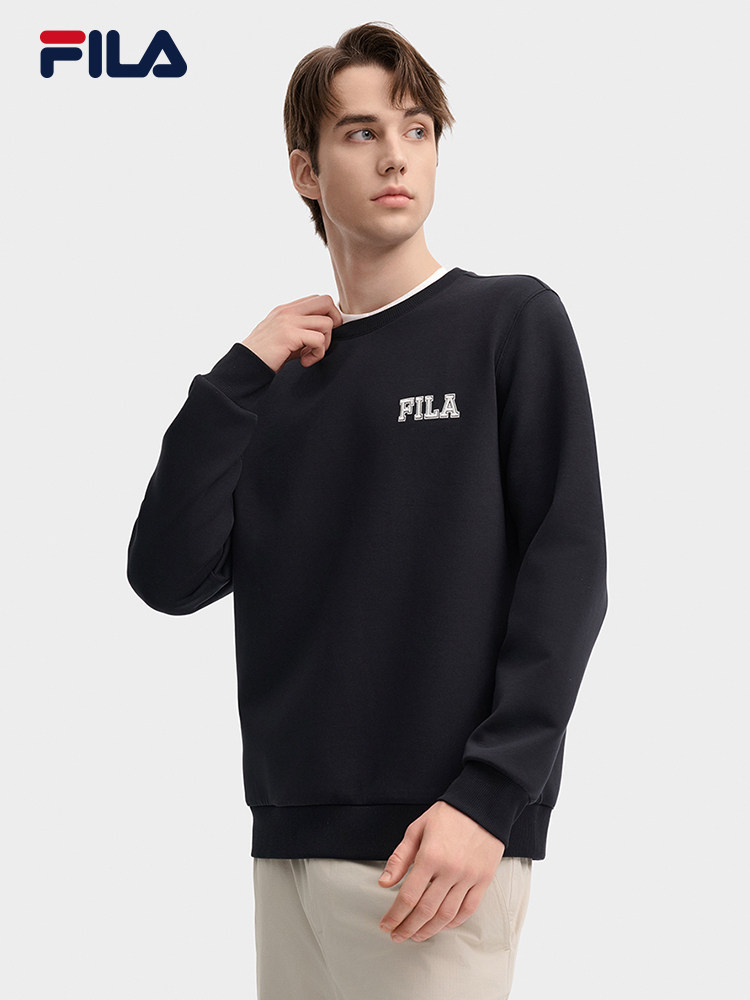 남성용 FILA 풀오버 스웨트 셔츠 2024 신작 가을 루즈 라운드 넥 캐주얼 니트 긴팔 스포츠웨어 탑