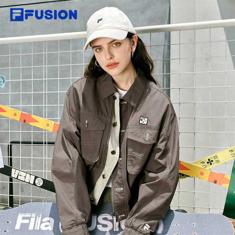 FILA FUSION斐乐潮牌梭织外套女2024秋新款时尚宽松休