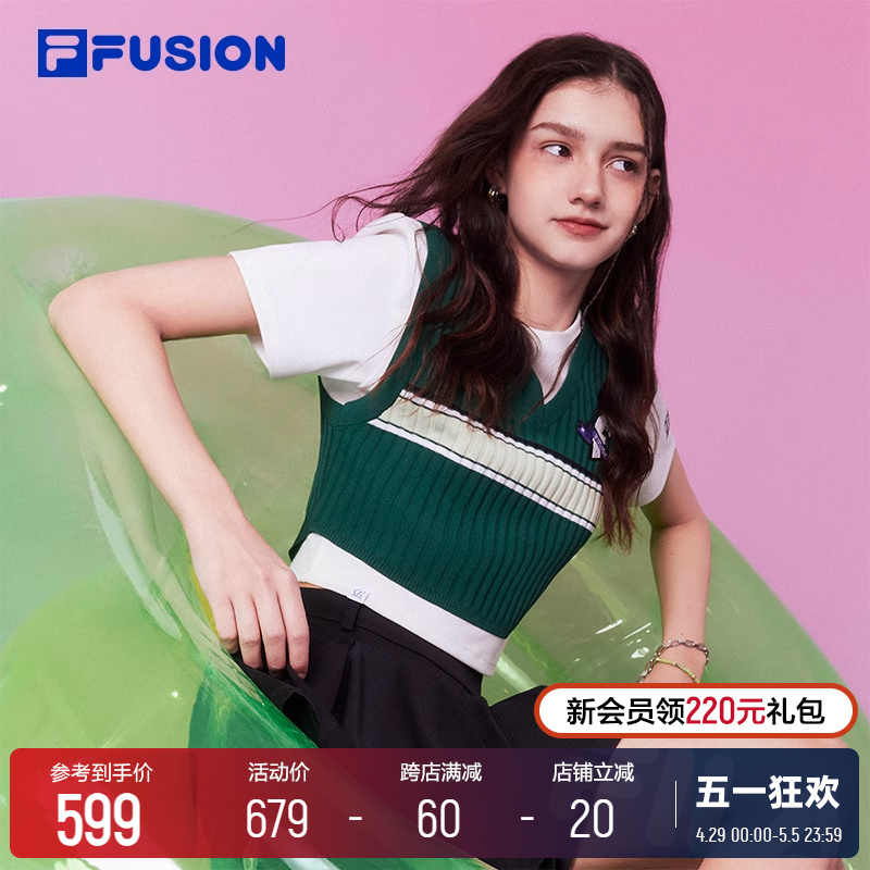 FILA FUSION斐乐潮牌女子上衣两件套2024夏新款时尚休闲修身上衣