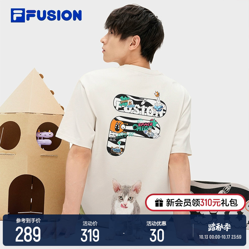 FILA FUSION斐乐情侣运动T恤男2023夏季新款卡通印花短袖上衣女t