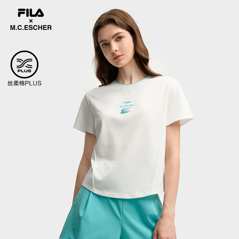 FILA 斐乐官方女子针织短袖衫2025秋新款时尚休闲简约基础纯棉T恤