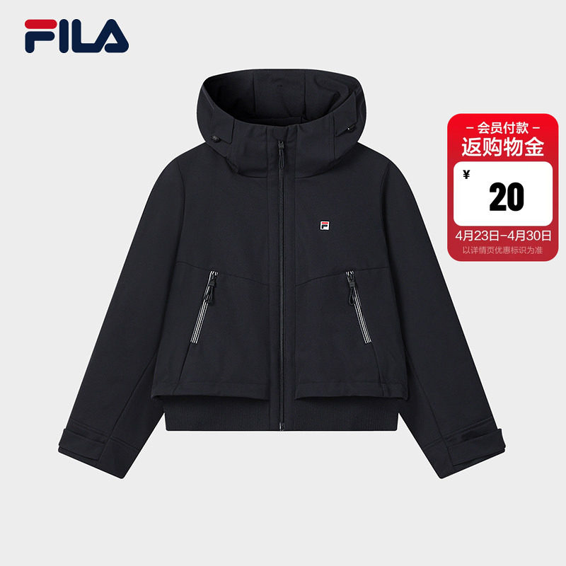FILA 斐乐官方女士梭织外套2026春新款休闲简约宽松连帽短款上衣