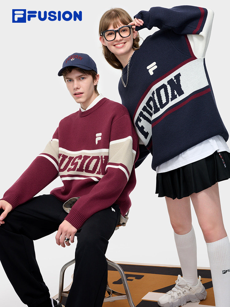 FILA FUSION 휠라 트렌디 브랜드 커플 스타일 니트 스웨터 2024 가을 신작 캐주얼 루즈 스웨터 탑